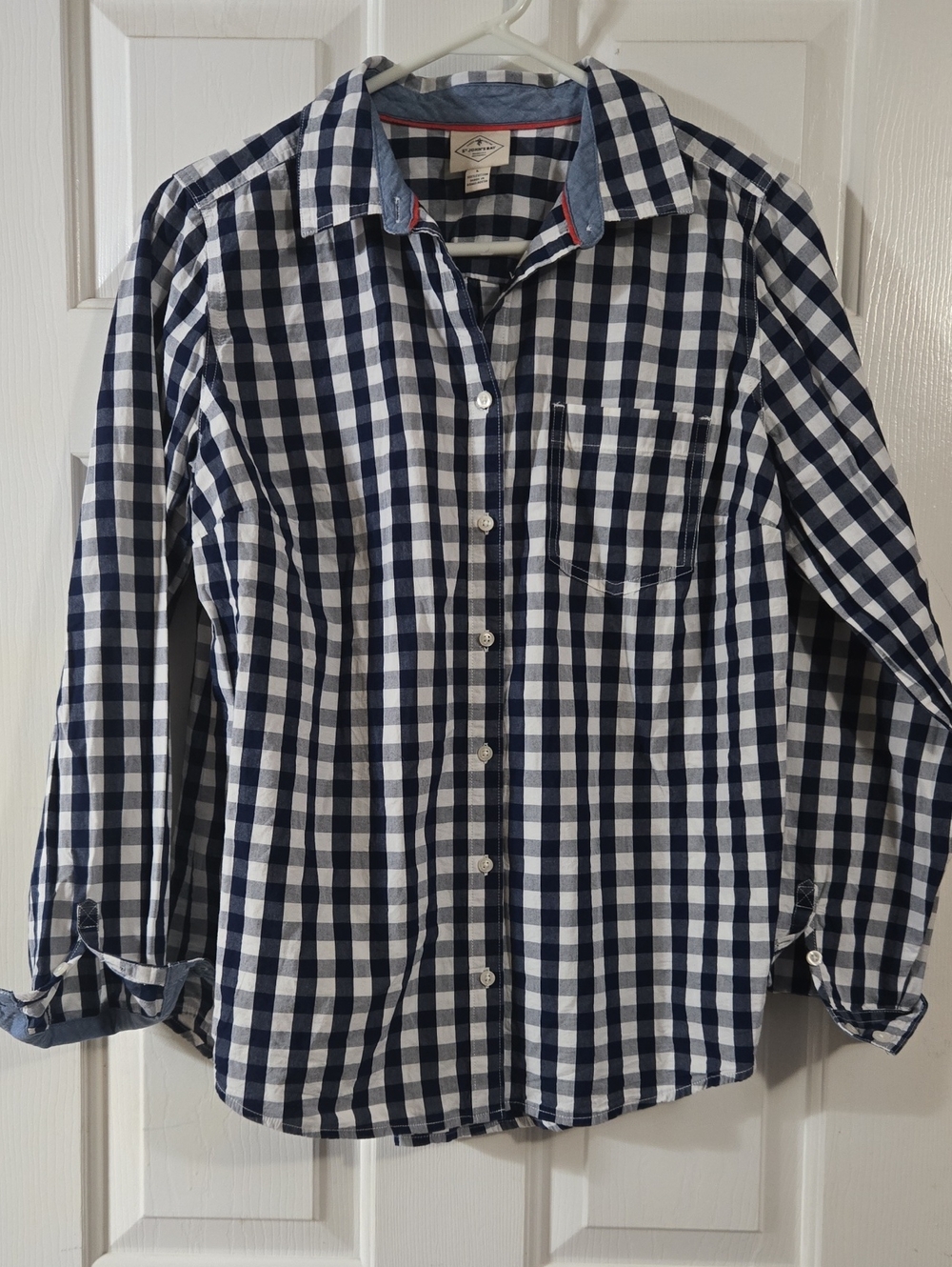 St. John's Bay Navy and White Gingham Button-Down Shirt with Contrast Trim